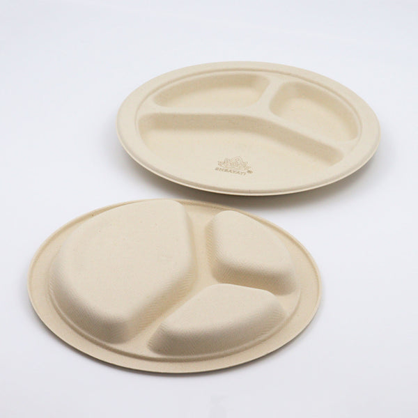 3-Compartment Bagasse Sugarcane Plates - 656 - GreenLine Paper Company