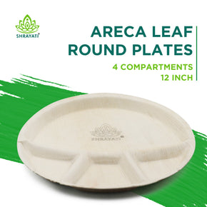 Shrayati Areca Leaf Round Plates, 4 cp, 12 Inch, Pack of 25 Pcs.