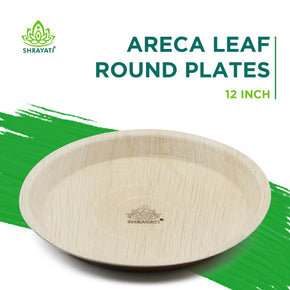 Shrayati Areca Leaf Round Plates, 12 Inch, Pack of 25 Pcs.