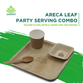 Shrayati Disposable Party Serving Combo of Square Plates, Bowls, Paper Cups and Spoons, Pack of 100 Pcs.
